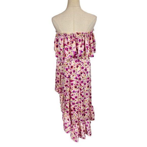 MISA Los Angeles Sabella Strapless Ruffle Tie Waist Midi Dress in Fuchsia Floral - Picture 9 of 16